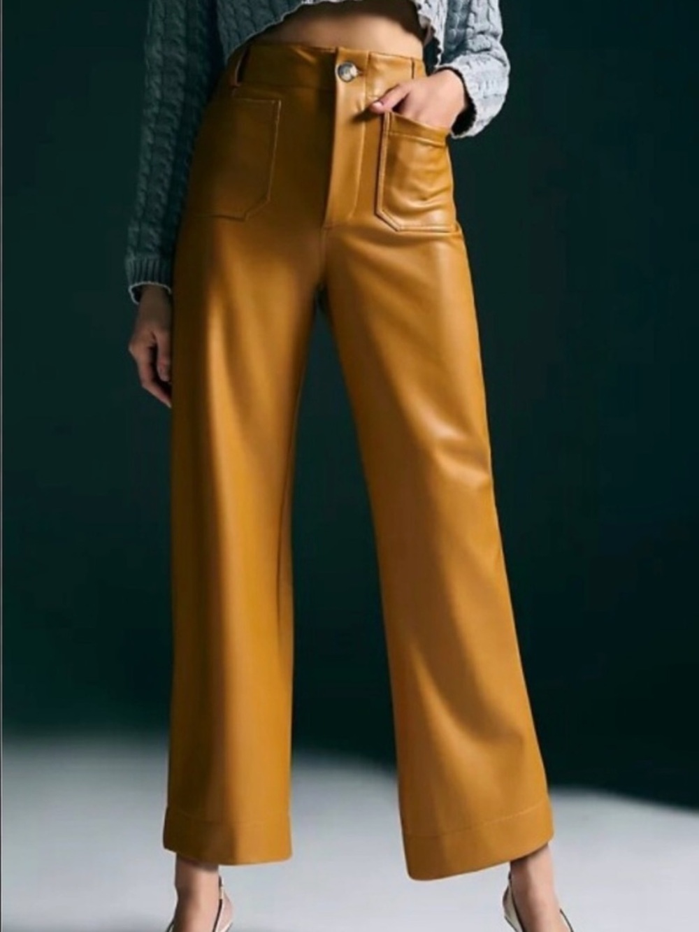 Maeve The Colette Wide Leg Coated Pants Camel Brown Waist 26 Like New Neutral